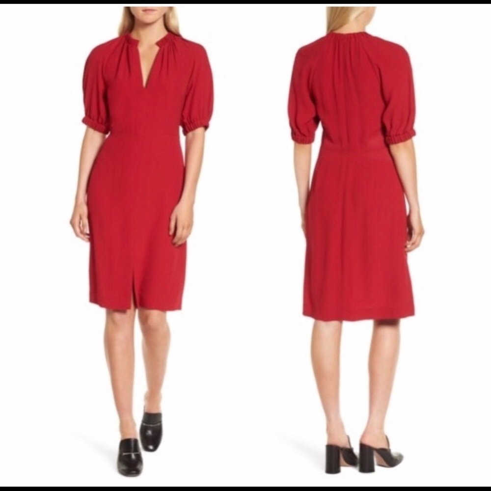 LEWIT Size 6 Puff Sleeve Dress Red